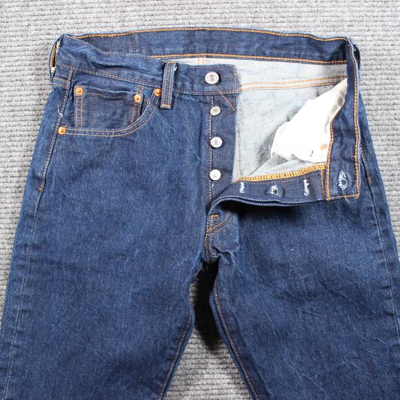 Levi’s 501 Jeans Mens 32x31 Dark Blue Original Button Fly Straight Leg - Picture 4 of 12